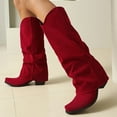 thumbnail image 3 of Fold over Knee High Boots for Women 2025 Fashion Suede Pointed Toe Cover Heeled Slouchy Wide Calf Cowboy Riding Tall Boots Red Size 8.5, 3 of 7