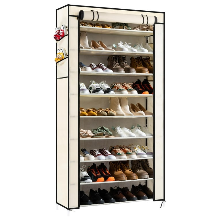 10 Tiers Shoe Racks for Closet, Heavy Duty Shoe Organizer with Metal Tubes,  Non-woven Fabric Shoe Storage, Rustproof Shoe Stand for Closet Dormitory