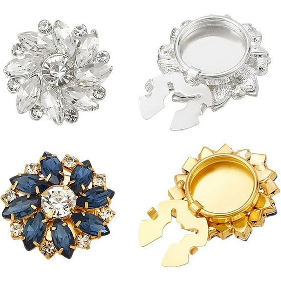4Pc 2 Style Rhinestone Buttons - Detachable Shirt Button Clips for Dress Suit Tux Shirt Acccessories Sapphire