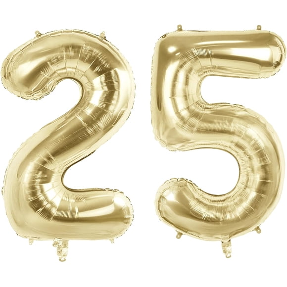 Number 25 Balloons for 25th Birthday Party Decorations, 40" Champagne Gold Foil Helium Balloons, 40 Inch 0-100 Anniversary Supplies for Her Him and Daughter Son