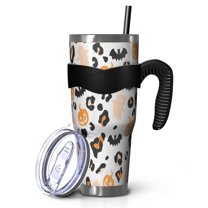 40oz Tumbler,Halloween Leopard Print Ghosts Bats and Pumpkins Insulated Tumblers with Removable Handle,Stainless Steel Double Vacuum Coffee Tumbler Cup with Straw for Home,Office,Travel,Party
