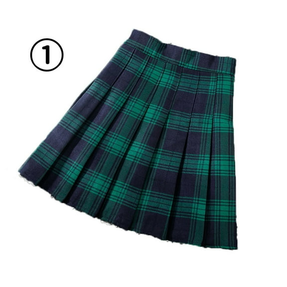1PCS pleated skirt 2022 new plaid skirt-blue-green plaid-XL