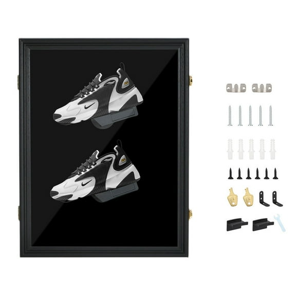 Wall-Mounted Sneaker Display Case with Lock, Wooden Shoe Frame Box, UV-Shielded Collector Storage (1-Pack)