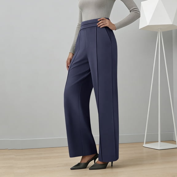 Tqcoqu Women's Dress Pants Business Casual Stretchy Work Pants High Waisted Trendy Office Wide Leg Trousers,Navy,Women's S-XXXL