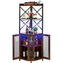X-cosrack Corner Bar Cabinet with Glass Holder, Industrial Wine Cabinet with Mesh Door, 5-Tier Liquor Bar Cabinet for Home Small Space, Rustic Brown