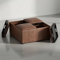 thumbnail image 3 of Simpli Home Avalon 35 inch Wide Upholstered Vegan Leather Square Storage Ottoman, Distressed Pecan Brown, 3 of 9