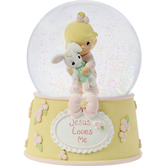 Precious Moments Jesus Loves Me Baby Girl With Bunny Baptism Snow Globe, 1 Each