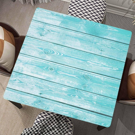 Square Fitted Card Tablecloth Wood Grain Table Cloth Cover with Elastic Edge Cyan Wooden Tablecloths Waterproof Cloths for Indoor Outdoor Decoration, Fit for 36"x36" Tables, Style-20