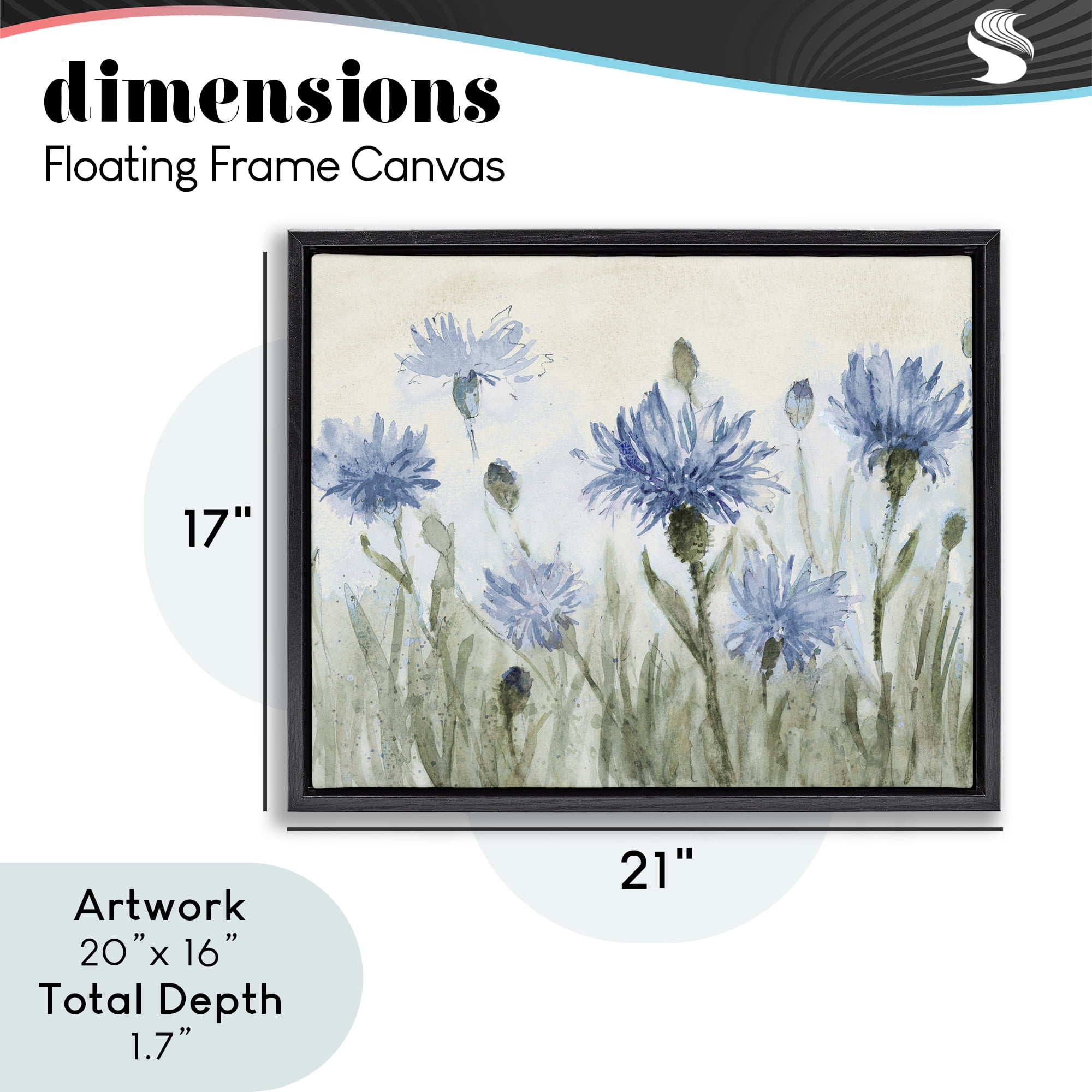 Stupell Industries Blue Cornflowers Meadow Black Framed Floater Canvas Wall Art, design by Lanie Loreth