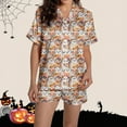 thumbnail image 7 of Feancey Womens Halloween Pajama Sets Holiday Novelty Print Button Down Shirts and Elastic Waist Shorts Matching Set Soft Cute Lounge Pjs Two Piece Khaki XXL, 7 of 7