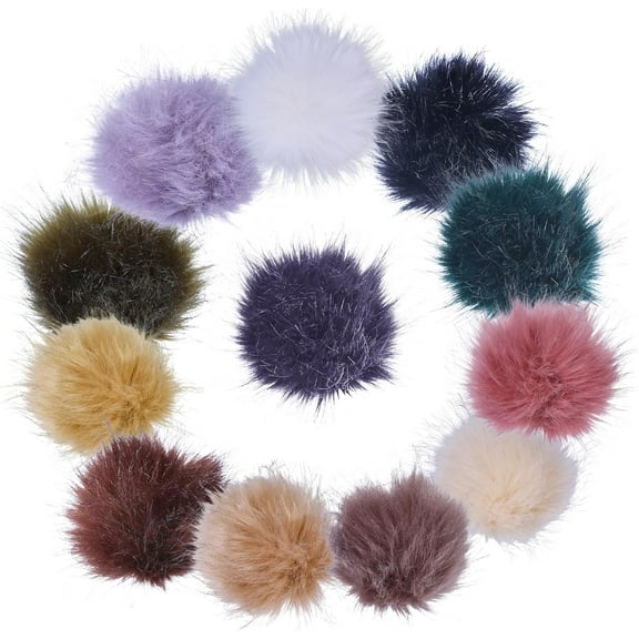 12Pcs 3.94-4.33in Fur Pom Pom Balls Mixed Colors Pompom Fluffy Balls with Elastic Loop Crochet Crafts Accessories for Knitting Hat Shoes Scarves Keychains Gloves Bags colorful