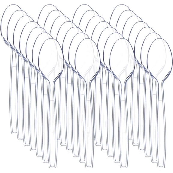 300 Clear Plastic Spoons | Heavy Duty Plastic Silverware | Disposable Spoons | Fancy Plastic Cutlery | Clear Plastic Silverware Bulk | Nice Disposable Flatware