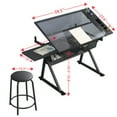 thumbnail image 4 of Drafting Desk with Side Shelf, 0 To 75° Adjustable Tilting Drawing Desk Tempered Glass Art Table Writing Desk with Chair Stationery Storage Drawers, 4 of 8