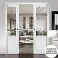 thumbnail image 3 of Sliding French Double Pocket Doors | Lucia 1533 White Silk with Clear Glass | Kit Trims Rail Hardware | Solid Wood Interior Bedroom Sturdy Doors-64" x 96" (2* 32x96)-Clear Glass, 3 of 6