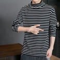 thumbnail image 3 of comerut Men Tops Striped Contrast Colors Long Sleeves Soft Turtleneck Keep Warm T-shirt High Collar Spring Tops Men Clothing, 3 of 8