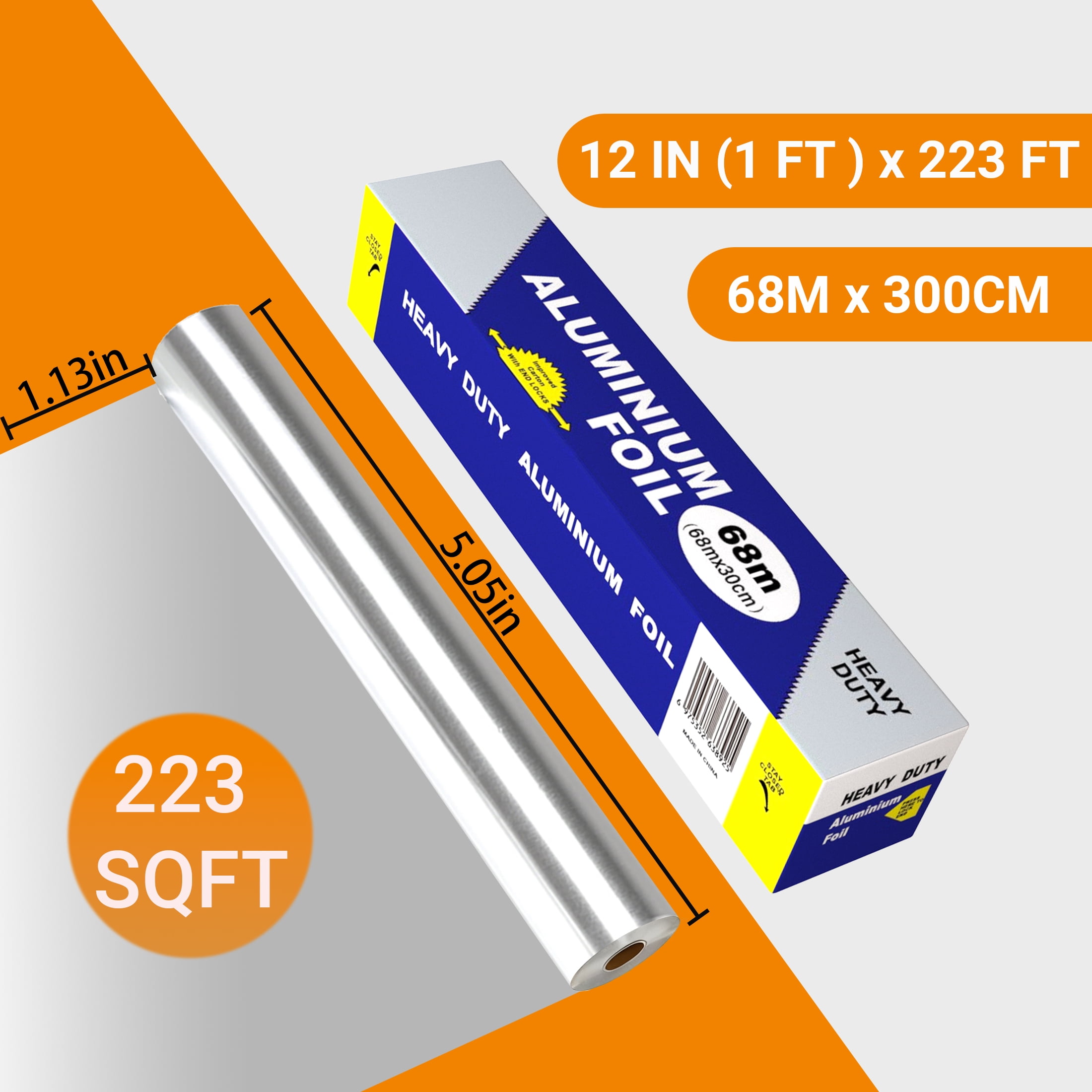 GARITIN Aluminum Foil Paper 223 Sq Ft, Heavy Duty Aluminum Foil, Non Stick Foil Roll with Cutter for Grilling, Cooking, Catering, Grill Foil Wraps for Food, 12 Inches Wide, Silver