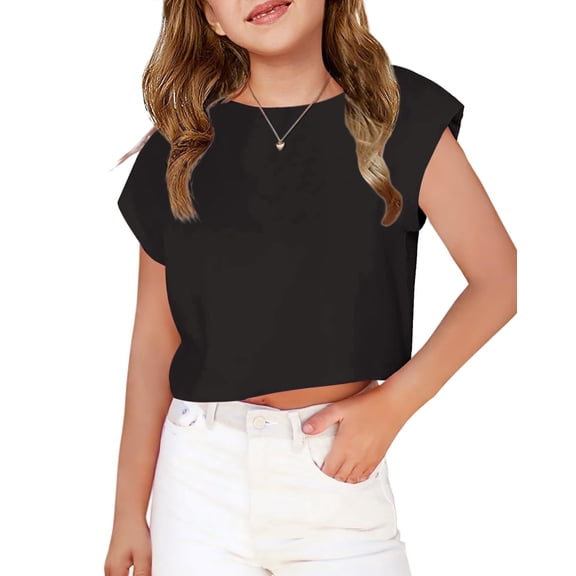 Arshiner Girls Shirt Crop Tops Short Sleeve Summer Drop Shoulder Batwing Sleeve Crewneck Loose T Shirt Tee