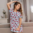 thumbnail image 3 of Wukai Strawberries Print Women's Loose Short Sleeve Nightgown, Soft Sleep Dress for Comfortable Relaxation, Casual Lounge Wear, 3 of 6