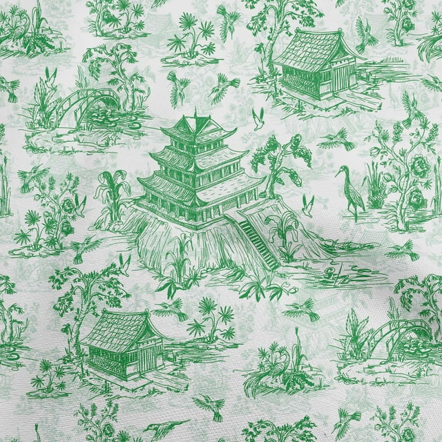 oneOone Georgette Viscose Green Fabric Asian Japanese Pattern Craft Projects Decor Fabric Printed By The Yard 42 Inch Wide