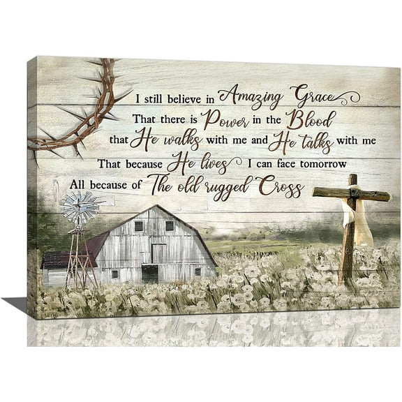 AatoeaX Christian Wall Art Barn Windmill Pictures Wall Decor Amazing Grace Canvas Print Home Decorations For Living Room Kitchen Bathroom Bedroom