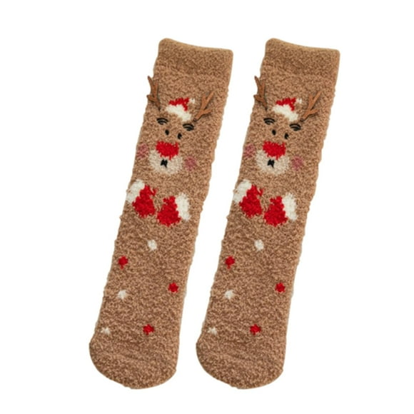 MZXELPRJD No Show Socks Womens Autumn Winter Christmas Weaving Plush Warm Coral Plush Home Socks, Womens Ankle Socks Khaki
