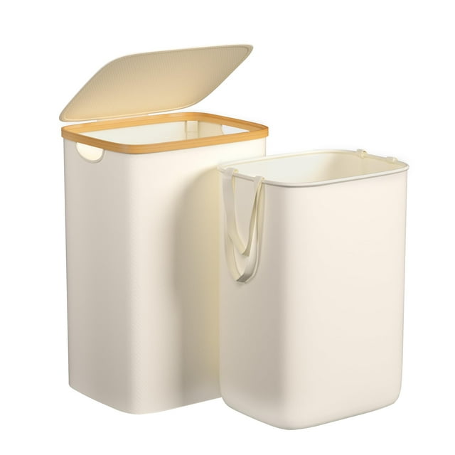 Cesto de ropa sucia Foluck, tamaño grande, 75 L, impermeable, con tapa, color beige