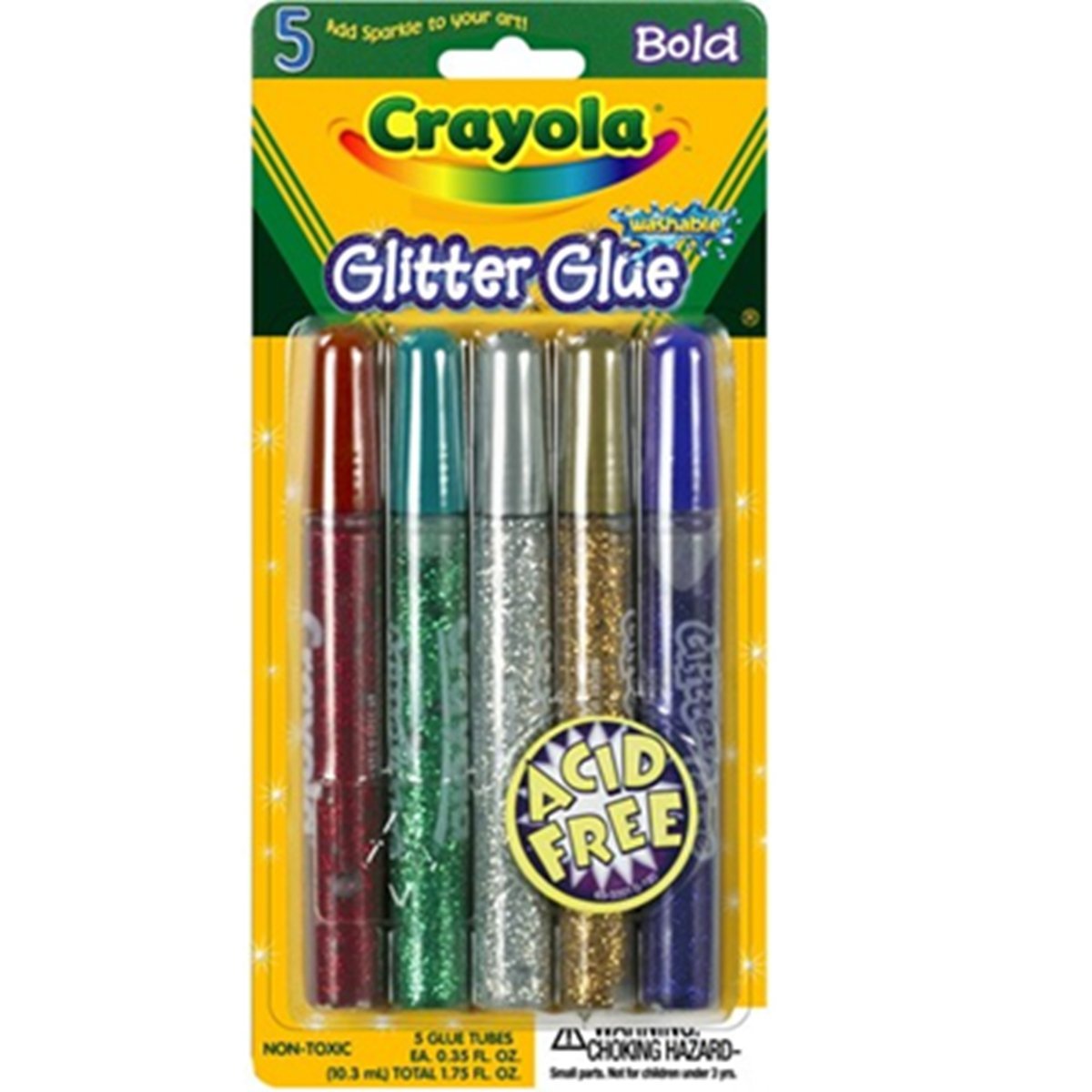 Crayola Washable Glitter Glue, Bold Blazes, 5/Per Pack, 6/Pack (693522