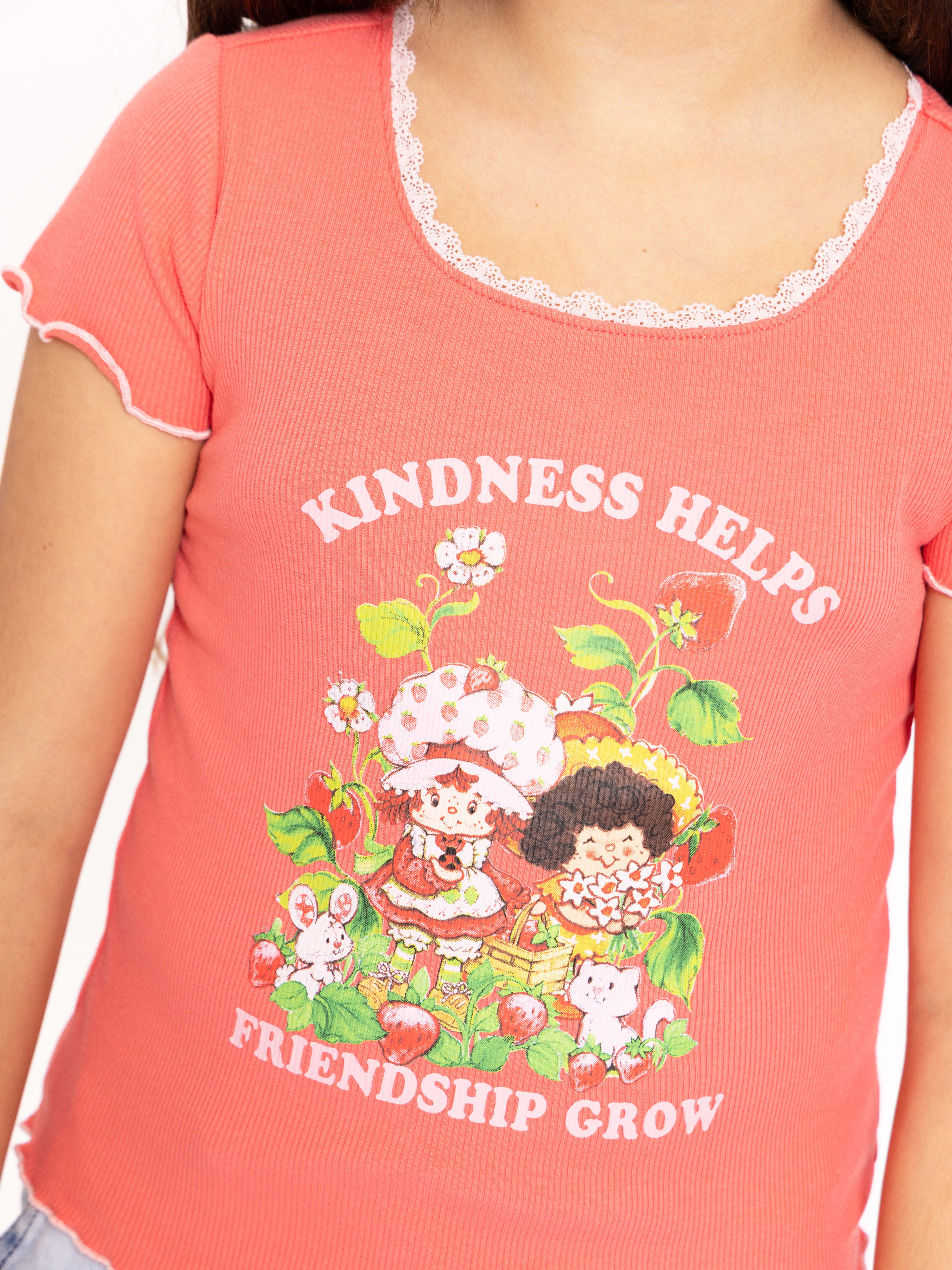 Strawberry Shortcake Girls Purl Edge Graphic Tee with Short Sleeves, Sizes 4-16