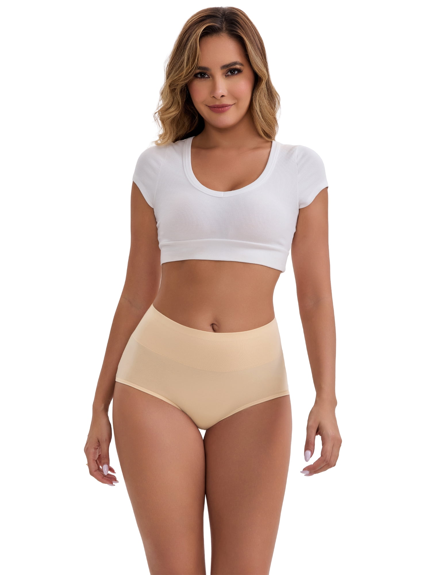 DARING DIVA Women's Tummy Control Underwear Briefs 4 Packs S Beige
