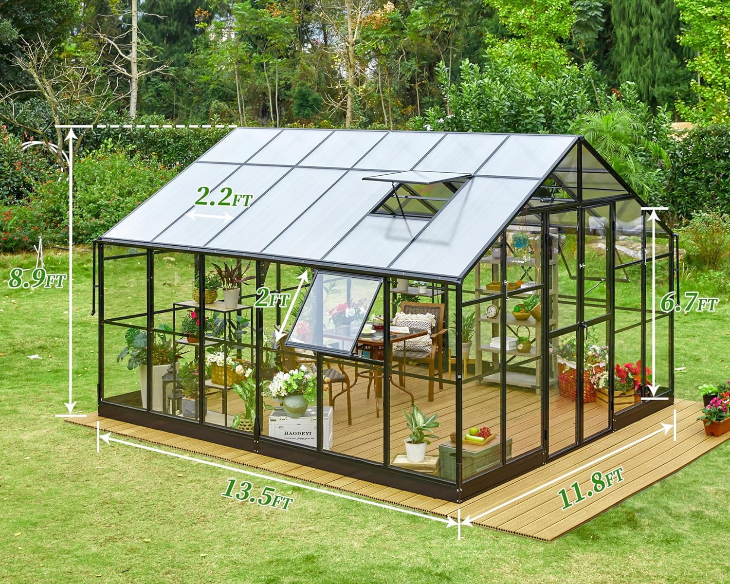 Jocisland 12x13.5x9 ft Hybrid Polycarbonate Greenhouse Quick