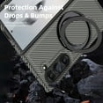 thumbnail image 6 of Case for Samsung Galaxy Z Fold 7, Carbon Fiber Texture, 360 Degree Rotating Ring Bracket, Compatible with MagSafe Wireless Chargers, PC Material Drop Protective Phone Cover for Z Fold 7, Gray, 6 of 7