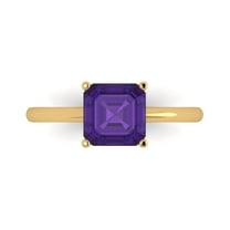 2 ctw Solitaire Anniversary Ring for Women | Asscher Cut Natural Amethyst | Hyperallergenic Solid 18K Yellow Gold