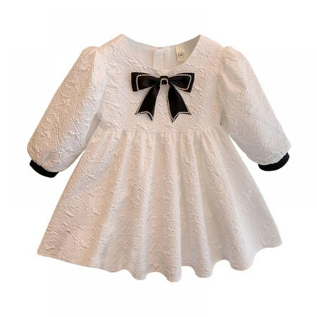 

Spring Autumn Kids Dresses Princess Christmas Wedding Lace Dress Bowknot Long Sleeves Children s Party Pageant Dress 1-4Years