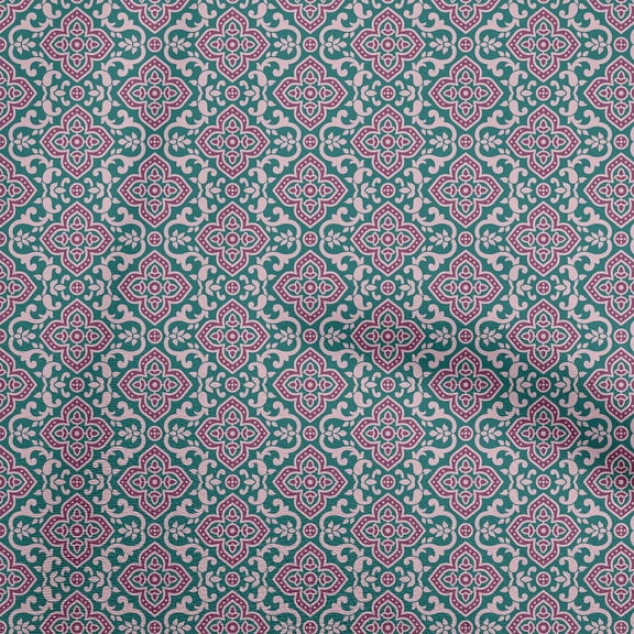 oneOone Cotton Poplin Teal Green Fabric Block Fabric For Sewing Printed Craft Fabric By The Yard 42 Inch Wide-NE