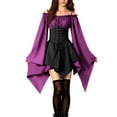 thumbnail image 4 of Hurxie Women Plus Size Punk Cold Shoulder Flare Sleeves Lace Gothic Dress, 4 of 5
