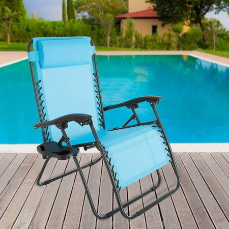 Zero Gravity Outdoor Reclining Foldable Lounge Chair With Pillow Zero Gravity Outdoor Reclining Foldable Lounge Chair With Pillow Headrest And Cup Holder For Patio Beach Camping 350lb Capacity By Pure Garden Blue