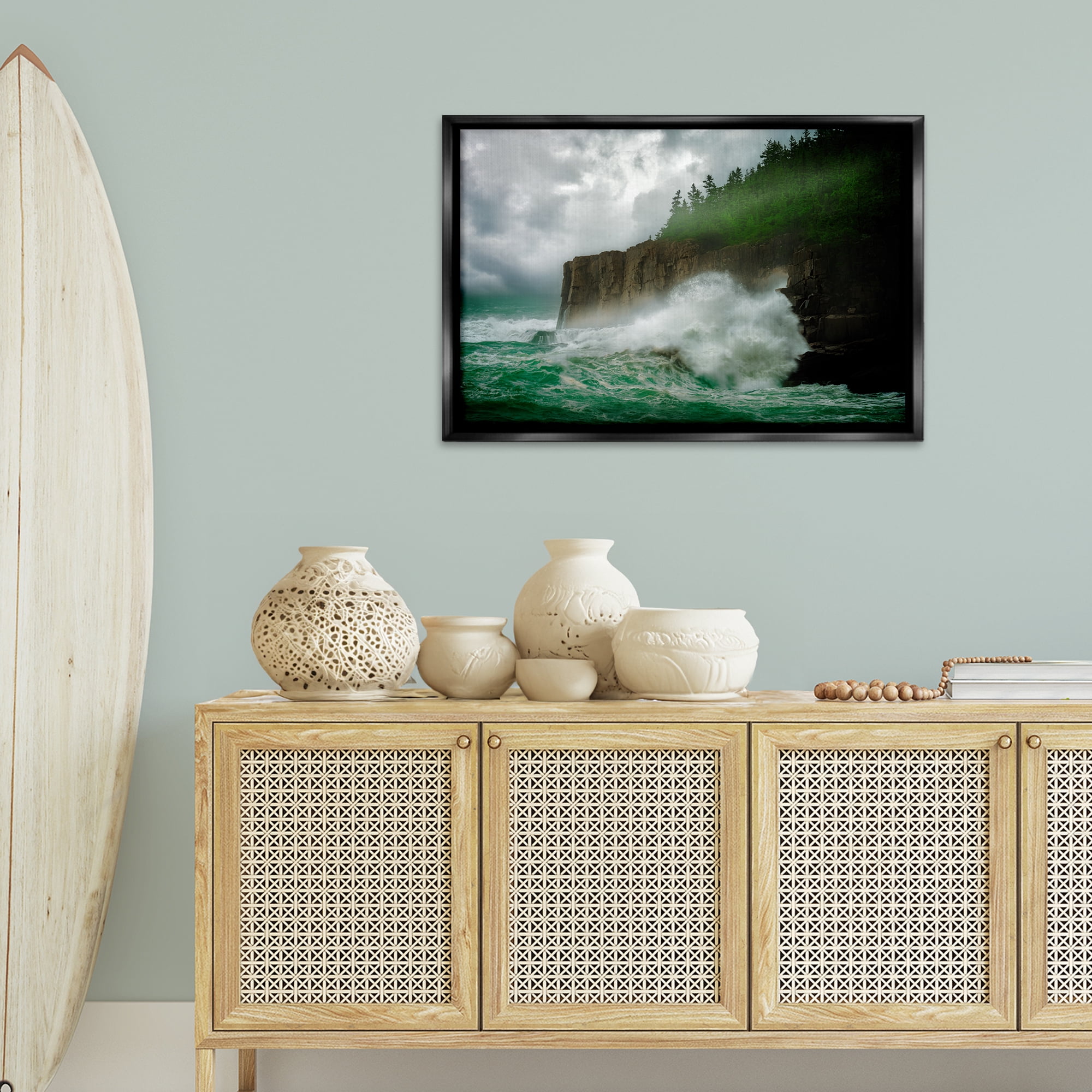 Stupell Industries Rushing Water Crashing Nautical & Beach Photography Black Floater Framed Canvas Art Print Wall Art, 31 x 21