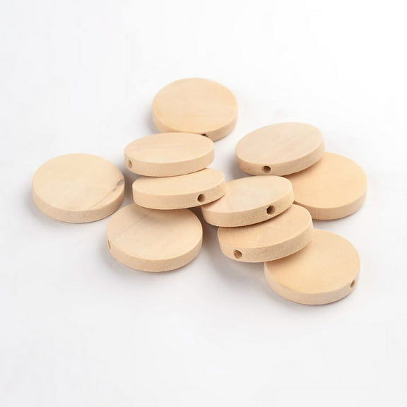 10pc Unfinished Wood Beads Spacer Beads for DIY Macrame Rosary Jewelry Natural Wooden Beads Lead Free Flat Round Moccasin 25x5mm Hole: 2mm Material Wood