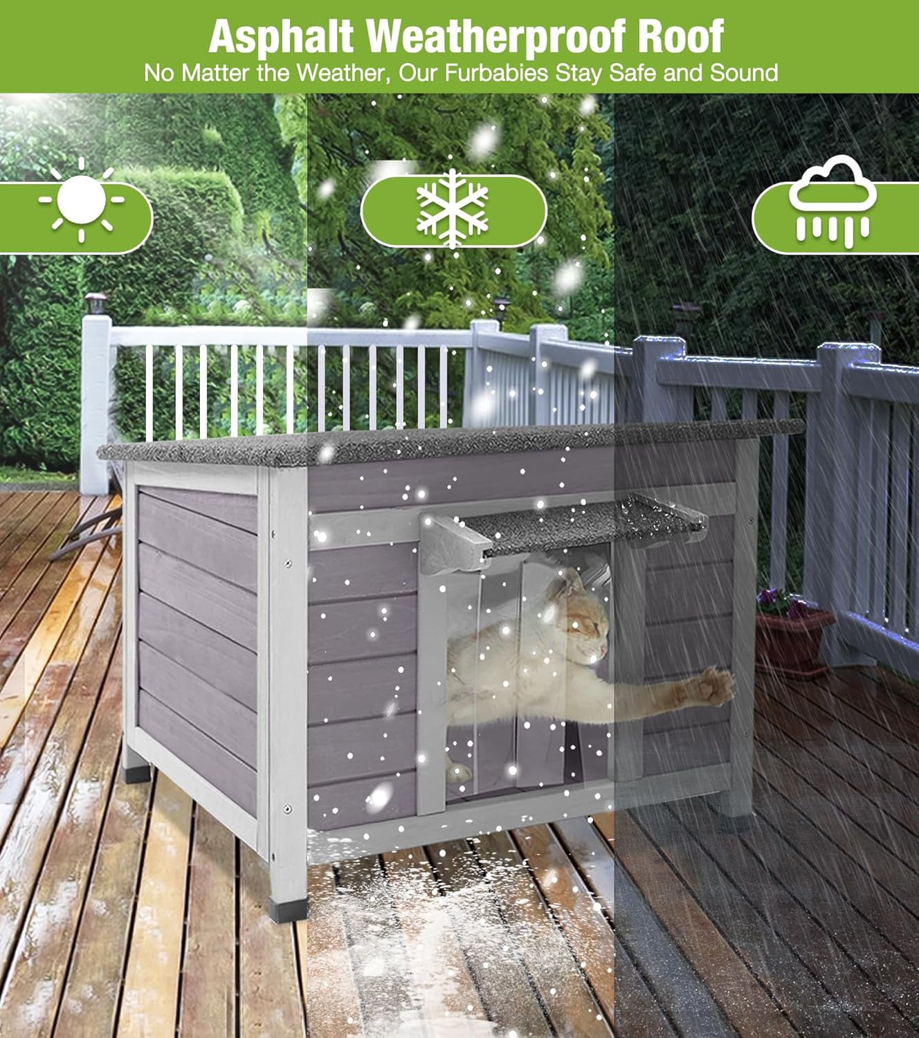 MEDEHOO Insulated Cat House with Insulated Liner for Outdoor Weatherproof, Wooden Outdoor Cat Shelter for Winter