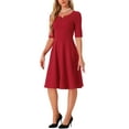 thumbnail image 4 of INSPIRE CHIC Elegant A-Line Dress for Women's V Neck Half Sleeve Casual Midi Dresses, 4 of 5
