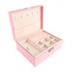 thumbnail image 3 of Caja de almacenamiento de joyas de doble capa con partición desmontable, caja de exhibición de joyas de PU para collares y anillos, color rosa, 3 of 10