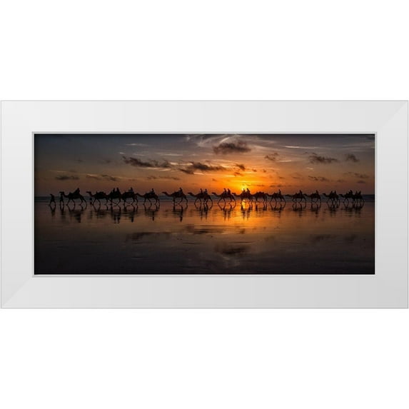 Wolbers, Louise 18x10 White Modern Wood Framed Museum Art Print Titled - Sunset Camel Safari