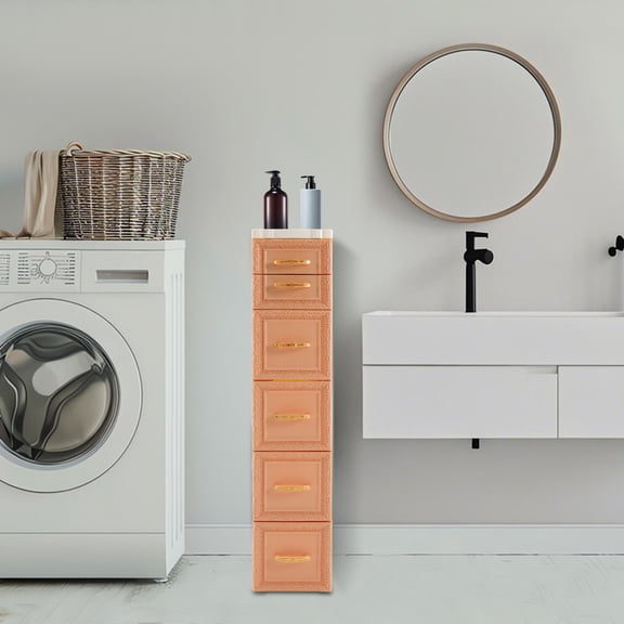 Khaki PP Slim Storage Organizer 5 Tiers Narrow Storage Cabinet for Studio Bedroom Bathroom Laundry Room