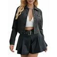 thumbnail image 1 of Veste Courte en Similicuir pour Femme, Col Rabattu, Poche à Rabat, Boutons-Pression, Manteau Rétro, Noir, TTG, 1 of 9