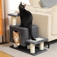 thumbnail image 2 of Pefilos 21" Cat Scratching Tower and Pet Stairs with Cat Condo and Adjustable Stairs for Small Dogs, Gray, 2 of 9