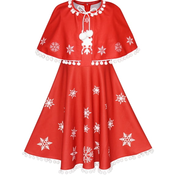 Girls Dress Red Cape Cloak Christmas Year Holiday Party 4