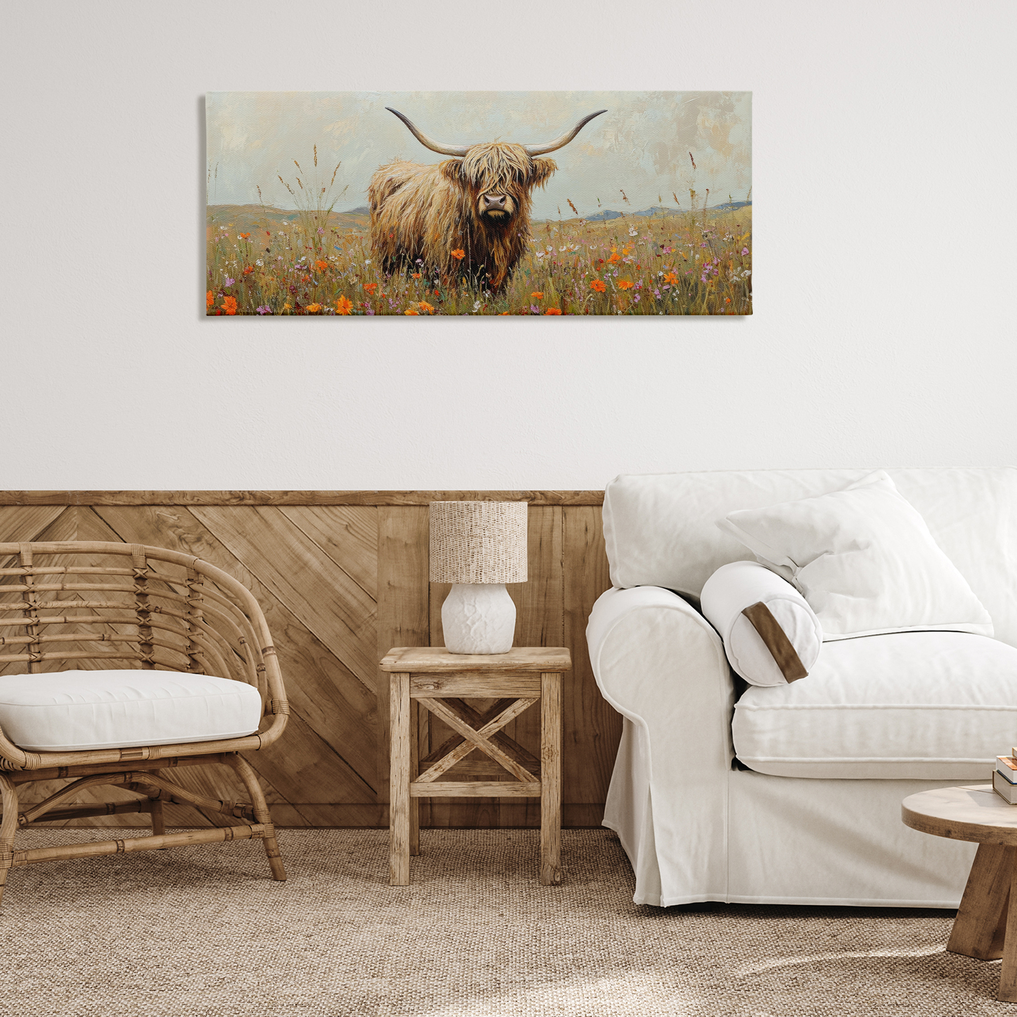 Stupell Industries Longhorn And Wildflowers Canvas Wall Art design by Petal Prints Design, 20 x 48