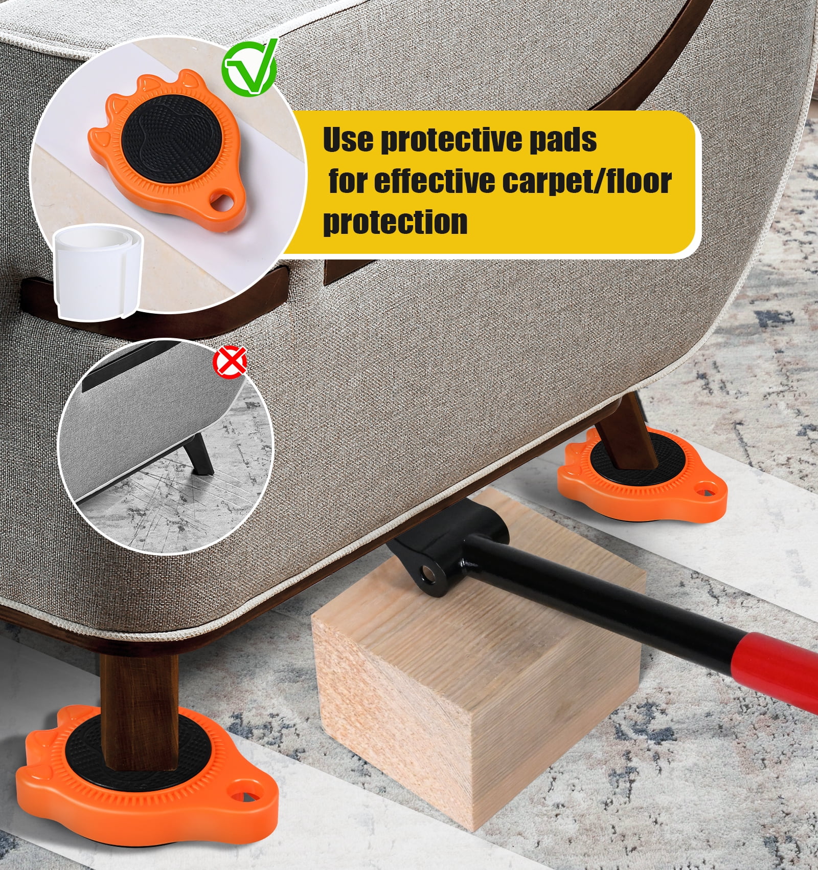 Furniture Lift Mover Tool Set - Furniture Movers Can Withstand Up to 800 Ibs, 360°Sliding Function, Furniture Lifter Have Self-Adjusting Bases， Heavy Item Furniture Moving Tool Without Falling