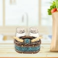 thumbnail image 6 of Southwestern Salt & Pepper Shakers Set w/Holder - Faux Horn & Tooled Leather (Rustic, Cabin, Lodge) - Decorative Western Salt & Pepper Shakers Holder Set - Spice Up Your Kitchen, 6 of 7