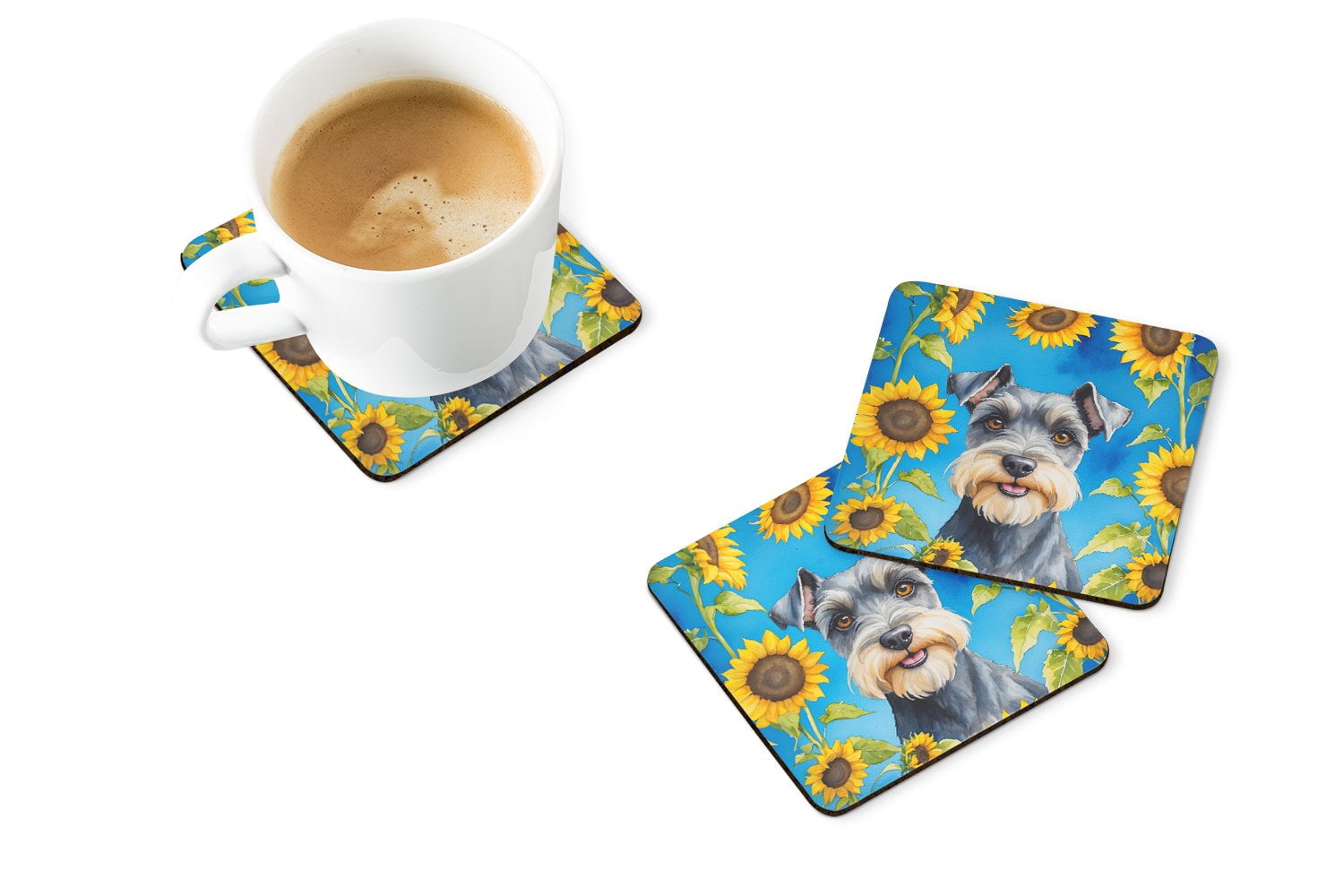 Schnauzer in Sunflowers Foam Coasters 3.5 in x 3.5 in